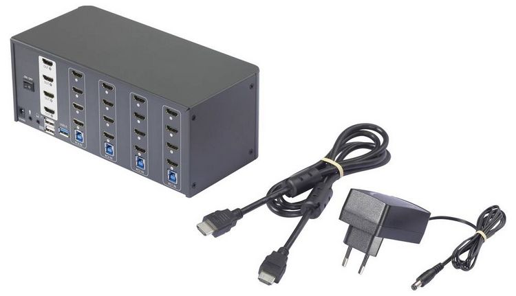 Produktbild: SpeaKa Professional 4 Port HDMI Multi Display KVM Switch 4x4 Port KVM-Konsole HDMI 3840 x 2160 Pixel