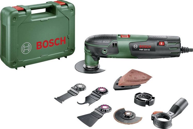 Produktbild: Bosch Home and Garden PMF 220 CE Set 0603102001 Multifunktionswerkzeug mit Zubeh&ouml;r, inkl. Koffer 16teilig 220 W