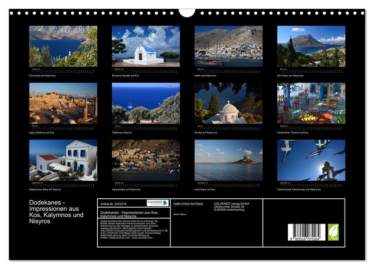 Produktbild: Dodekanes - Impressionen aus Kos, Kalymnos und Nisyros (Wandkalender 2026 DIN A3 quer), CALVENDO Monatskalender