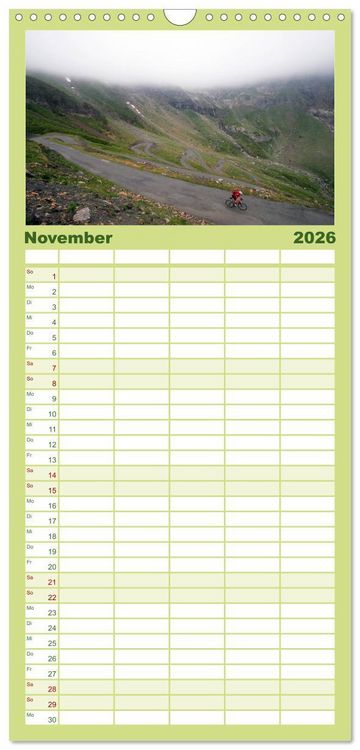 Produktbild: Familienplaner 2026 - Pyren&auml;enp&auml;sse mit dem Rennrad 2026 mit 5 Spalten (Wandkalender, 21 x 45 cm) CALVENDO