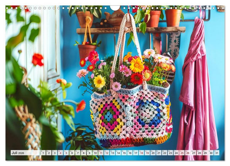 Produktbild: Granny Square Kunst - Ein Jahr voller kreativer H&auml;kelideen (Wandkalender 2026 DIN A3 quer), CALVENDO Monatskalender