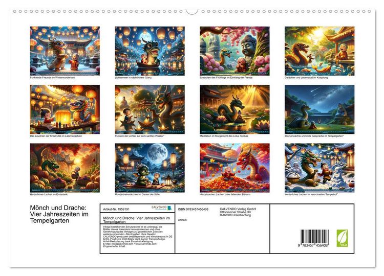 Produktbild: M&ouml;nch und Drache: Vier Jahreszeiten im Tempelgarten (hochwertiger Premium Wandkalender 2026 DIN A2 quer), Kunstdruck in Hochglanz