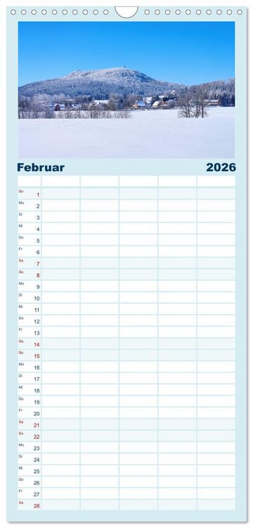 Produktbild: Familienplaner 2026 - Zittauer Gebirge - Deutschlands kleinstes Mittelgebirge mit 5 Spalten (Wandkalender, 21 x 45 cm) CALVENDO