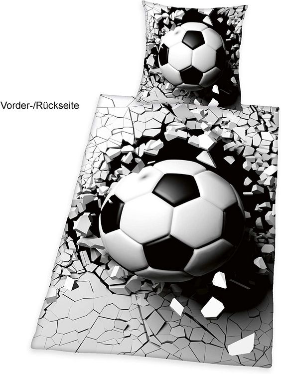 Produktbild: Herding 4459287050 - 3D Fu&szlig;ball Bettw&auml;sche-Set, Baumwolle, 80x80/135x200 cm