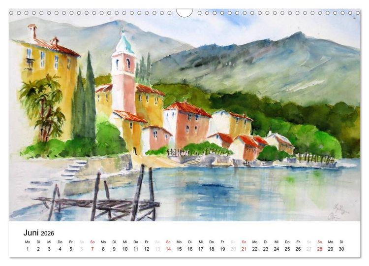 Produktbild: Aquarelle - quer durch Europa (Wandkalender 2026 DIN A3 quer), CALVENDO Monatskalender