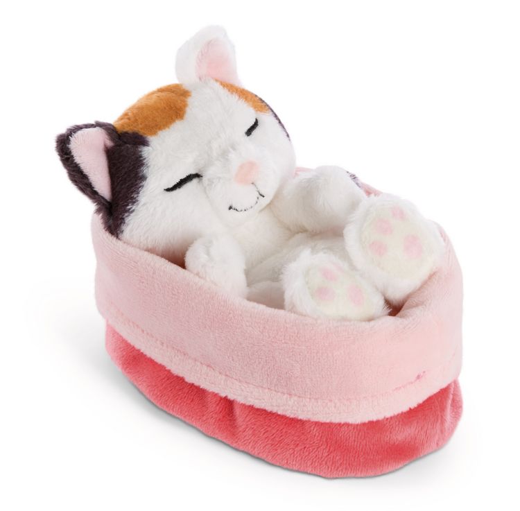 Produktbild: NICI - Kuscheltier Gl&uuml;ckskatze 12cm schlafend im K&ouml;rbchen hellrosa
