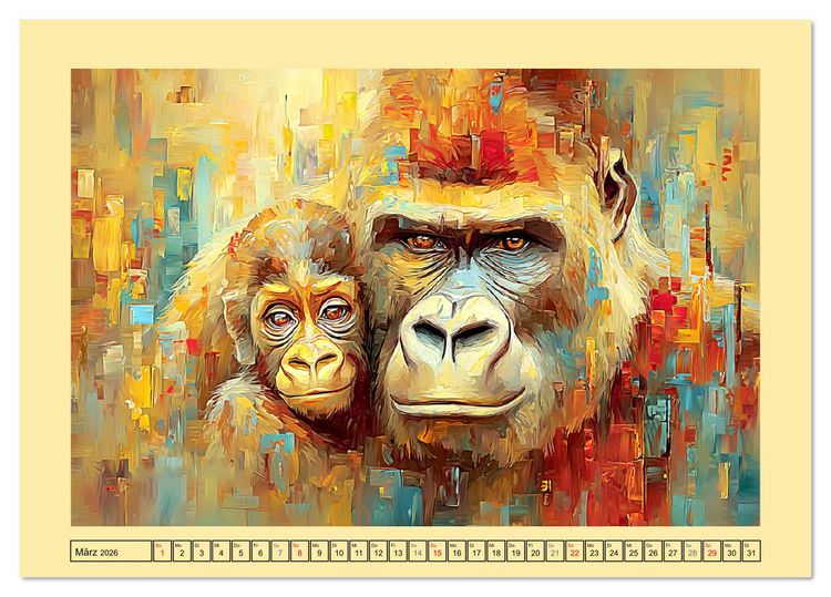 Produktbild: W&auml;chter der Stille. Beeindruckende Gorillas in moderner &Ouml;loptik (Tischkalender 2026 DIN A5 quer), CALVENDO Monatskalender