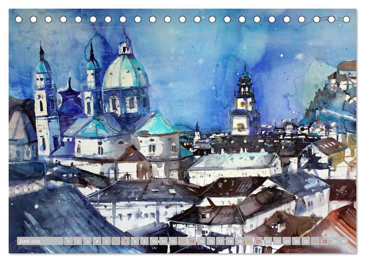 Produktbild: Aquarelle aus der Mozartstadt Salzburg (Tischkalender 2026 DIN A5 quer), CALVENDO Monatskalender