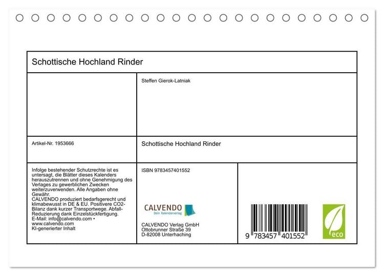Produktbild: Schottische Hochland Rinder (Tischkalender 2026 DIN A5 quer), CALVENDO Monatskalender