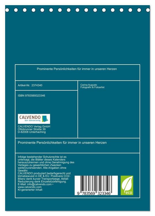 Produktbild: Prominente Pers&ouml;nlichkeiten f&uuml;r immer in unseren Herzen (Tischkalender 2027 DIN A5 hoch), CALVENDO Monatskalender
