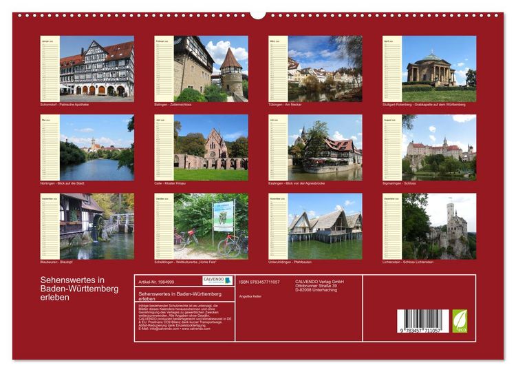 Produktbild: Sehenswertes in Baden-W&uuml;rttemberg erleben (hochwertiger Premium Wandkalender 2026 DIN A2 quer), Kunstdruck in Hochglanz