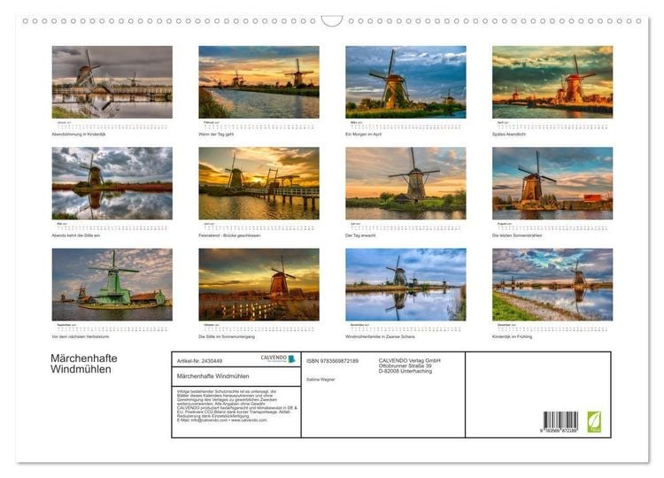 Produktbild: M&auml;rchenhafte Windm&uuml;hlen (Wandkalender 2027 DIN A2 quer), CALVENDO Monatskalender