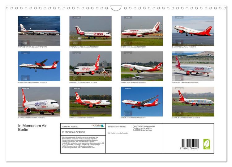 Produktbild: In Memoriam Air Berlin (Wandkalender 2026 DIN A3 quer), CALVENDO Monatskalender