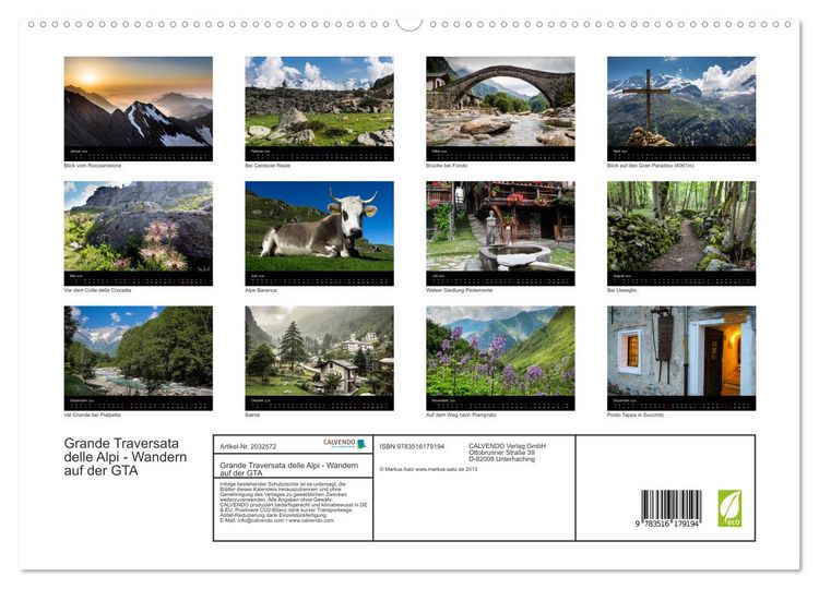 Produktbild: Grande Traversata delle Alpi - Wandern auf der GTA (hochwertiger Premium Wandkalender 2026 DIN A2 quer), Kunstdruck in Hochglanz
