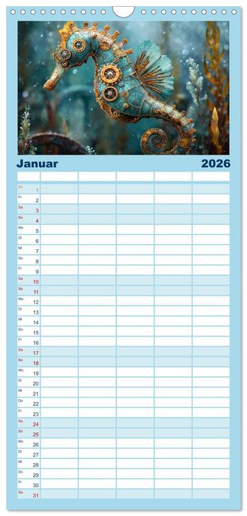Produktbild: Familienplaner 2026 - Aqua Mechanica &ndash; Steampunk unter dem Meer mit 5 Spalten (Wandkalender, 21 x 45 cm) CALVENDO