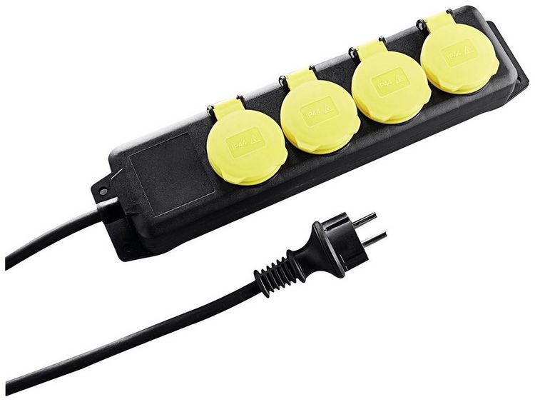 Produktbild: Heitronic 45058 Steckdosenleiste ohne Schalter Schwarz/Gelb erh&ouml;hter Ber&uuml;hrungsschutz