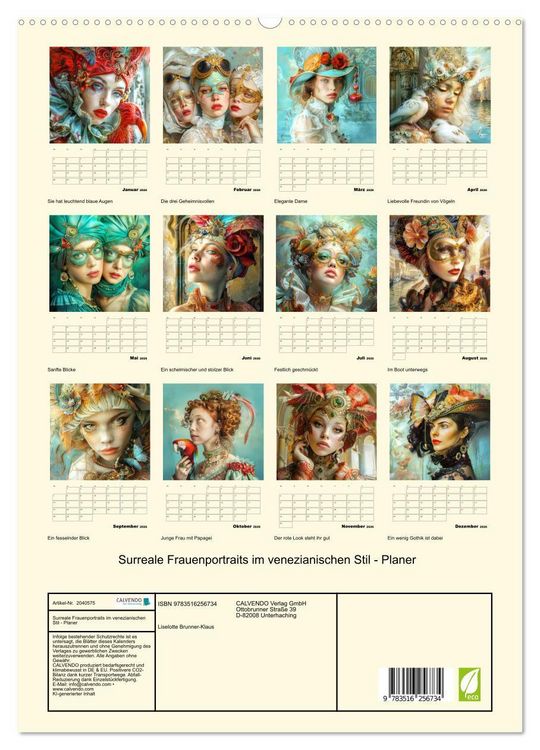 Produktbild: Surreale Frauenportraits im venezianischen Stil - Planer (hochwertiger Premium Wandkalender 2026 DIN A2 hoch), Kunstdruck in Hochglanz