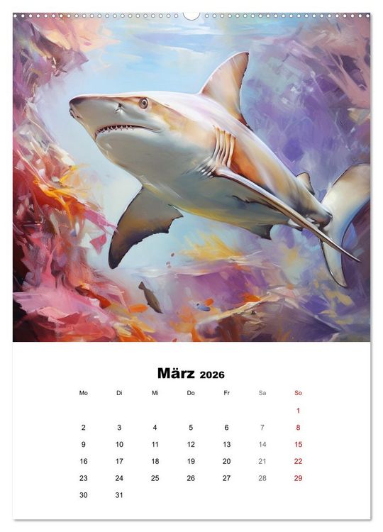 Produktbild: Tanz der Haie. Aquarelle von den K&ouml;nigen der Meere (hochwertiger Premium Wandkalender 2026 DIN A2 hoch), Kunstdruck in Hochglanz
