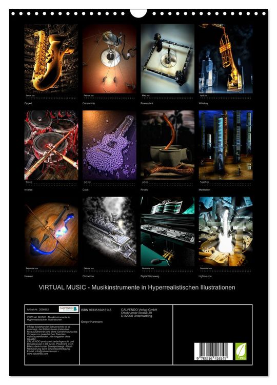 Produktbild: VIRTUAL MUSIC - Musikinstrumente in Hyperrealistischen Illustrationen (Wandkalender 2026 DIN A3 hoch), CALVENDO Monatskalender