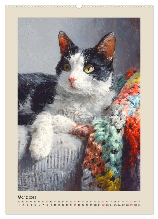 Produktbild: Katzen. Momente feliner Poesie in &Ouml;loptik (Wandkalender 2026 DIN A2 hoch), CALVENDO Monatskalender