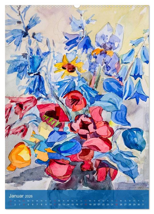 Produktbild: Karl Sock Blumenaquarelle (hochwertiger Premium Wandkalender 2026 DIN A2 hoch), Kunstdruck in Hochglanz