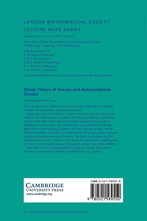 Produktbild: Model Theory of Groups and Automorphism Groups