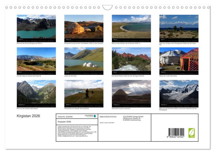 Produktbild: Kirgistan 2026 (Wandkalender 2026 DIN A3 quer), CALVENDO Monatskalender