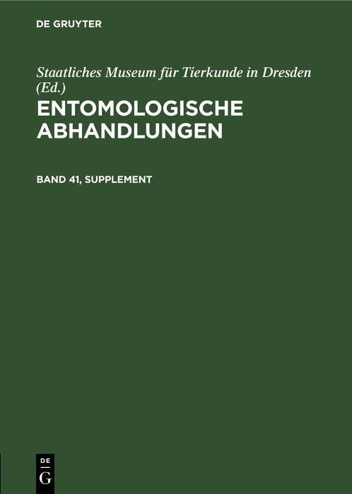 Produktbild: Entomologische Abhandlungen. Band 41, Supplement