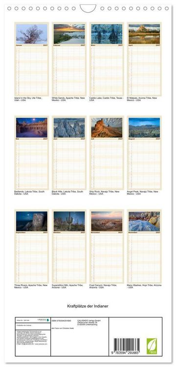 Produktbild: Familienplaner 2027 - Kraftpl&auml;tze der Indianer mit 5 Spalten (Wandkalender, 21 x 45 cm) CALVENDO