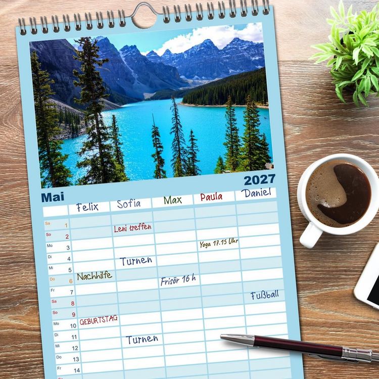 Produktbild: Familienplaner 2027 - Kanadas Rocky Mountains: Zwischen Gipfeln & glasklaren Seen mit 5 Spalten (Wandkalender, 21 x 45 cm) CALVENDO