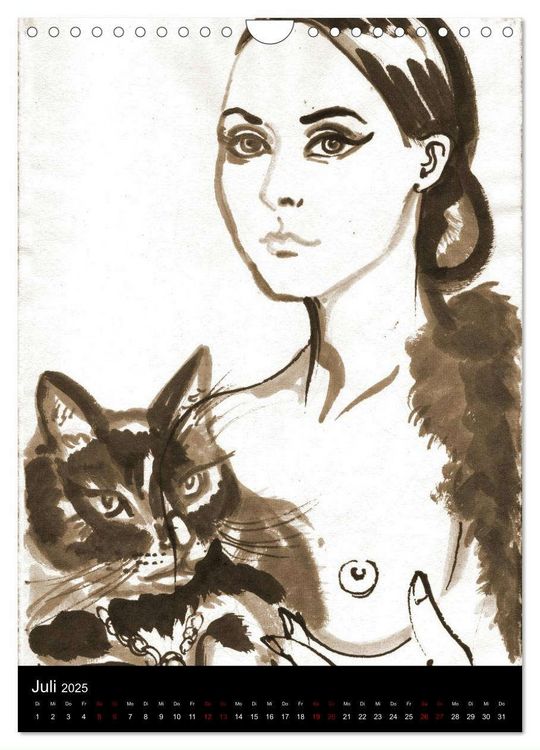 Produktbild: Kesse Mietzen - Burlesque cats II - mit flotten Linien gezeichnete Pin-up Katzen (Wandkalender 2025 DIN A4 hoch), CALVENDO Monatskalender