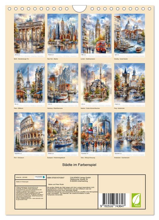 Produktbild: St&auml;dte im Farbenspiel (Wandkalender 2026 DIN A4 hoch), CALVENDO Monatskalender