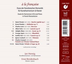 Produktbild: A la francaise - Duets for Harmonium dArt and Pia