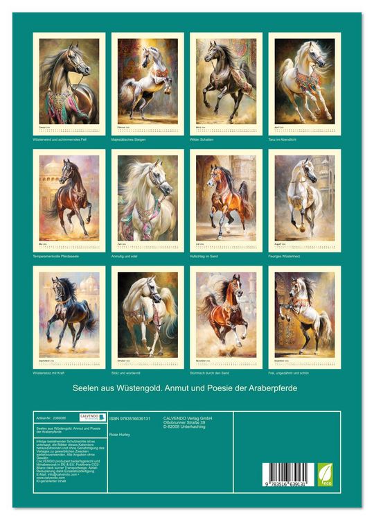 Produktbild: Seelen aus W&uuml;stengold. Anmut und Poesie der Araberpferde (Wandkalender 2026 DIN A3 hoch), CALVENDO Monatskalender