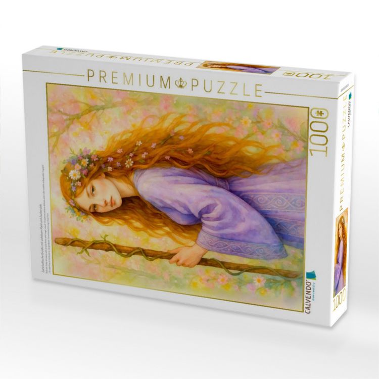 Produktbild: CALVENDO Puzzle Zarte keltische Druidin mit violettem Kleid und Zauberstab | 1000 Teile Lege-Gr&ouml;&szlig;e 64x48cm Foto-Puzzle f&uuml;r gl&uuml;ckliche Stunden