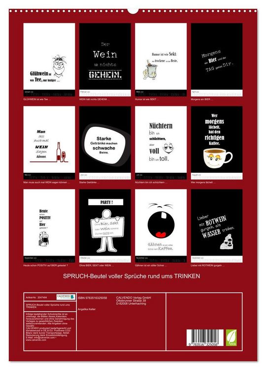 Produktbild: SPRUCH-Beutel voller Spr&uuml;che rund ums TRINKEN (hochwertiger Premium Wandkalender 2026 DIN A2 hoch), Kunstdruck in Hochglanz