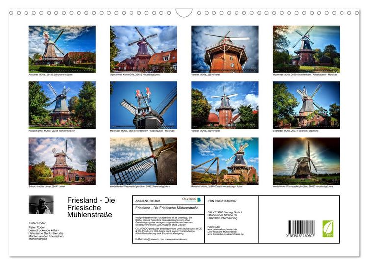 Produktbild: Friesland - Die Friesische M&uuml;hlenstra&szlig;e (Wandkalender 2026 DIN A3 quer), CALVENDO Monatskalender