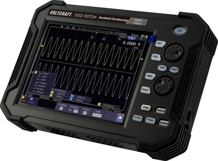 Produktbild: VOLTCRAFT DSO-5072H Hand-Oszilloskop 70 MHz 2-Kanal 1 GSa/s 40 Mpts 8 Bit Digital-Speicher (DSO), Handger&auml;t, Multimeter-Funktionen 1 St.