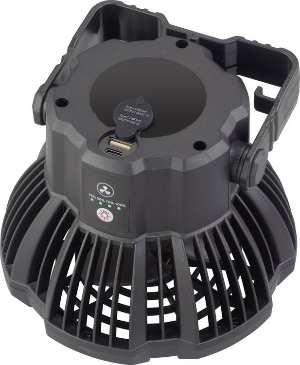 Produktbild: Rechargeable Akku-Ventilator Schwarz mit Fernbedienung, Schwenkbar, mit Beleuchtung