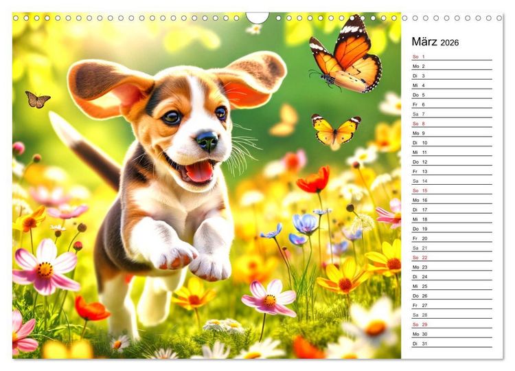 Produktbild: Hundewelpen zum Verlieben - KI Illustrationen (Wandkalender 2026 DIN A3 quer), CALVENDO Monatskalender