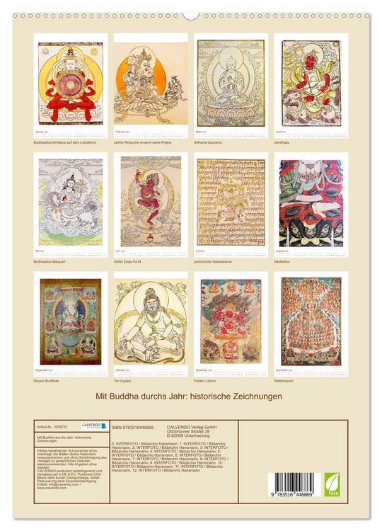 Produktbild: Mit Buddha durchs Jahr: historische Zeichnungen (hochwertiger Premium Wandkalender 2026 DIN A2 hoch), Kunstdruck in Hochglanz
