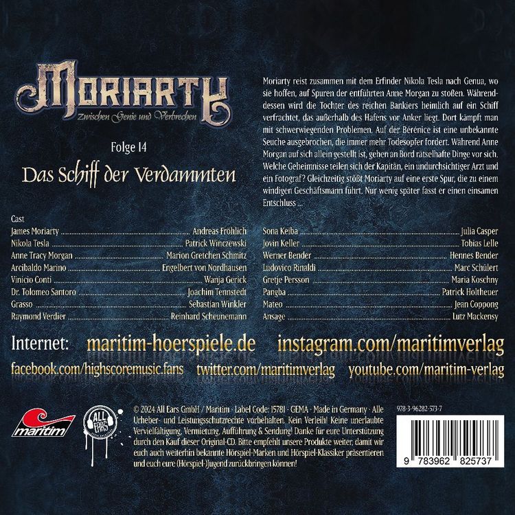 Produktbild: Moriarty - Das Schiff der Verdammten, 1 Audio-CD