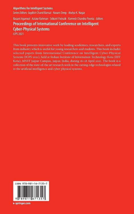 Produktbild: Proceedings of International Conference on Intelligent Cyber-Physical Systems