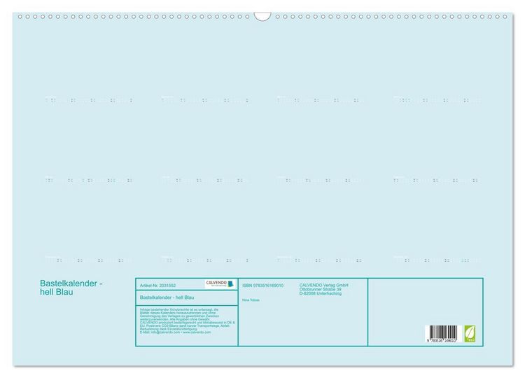 Produktbild: Bastelkalender - hell Blau (Wandkalender 2026 DIN A2 quer), CALVENDO Monatskalender