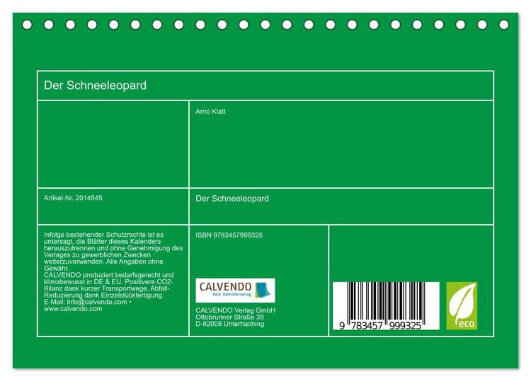 Produktbild: Der Schneeleopard (Tischkalender 2026 DIN A5 quer), CALVENDO Monatskalender