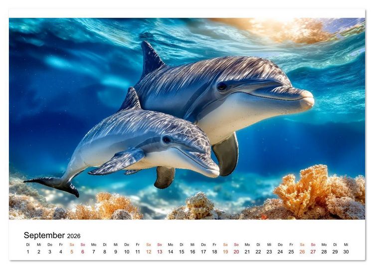 Produktbild: Delfine - ein Jahr voller Meer (Tischkalender 2026 DIN A5 quer), CALVENDO Monatskalender