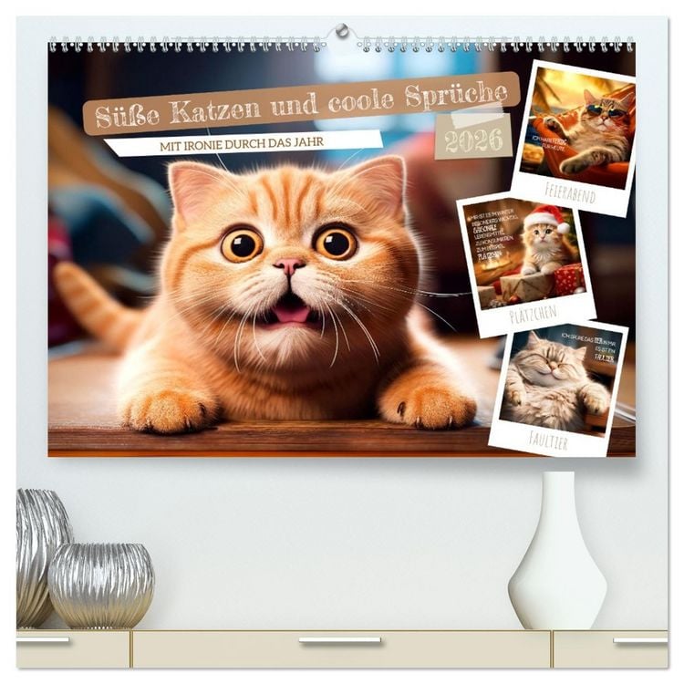 Produktbild: S&uuml;&szlig;e Katzen und coole Spr&uuml;che (hochwertiger Premium Wandkalender 2026 DIN A2 quer), Kunstdruck in Hochglanz