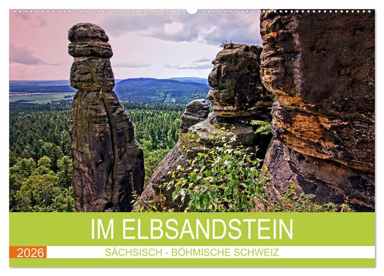 Produktbild: Im Elbsandstein - S&auml;chsisch-b&ouml;hmische Schweiz (Wandkalender 2026 DIN A2 quer), CALVENDO Monatskalender