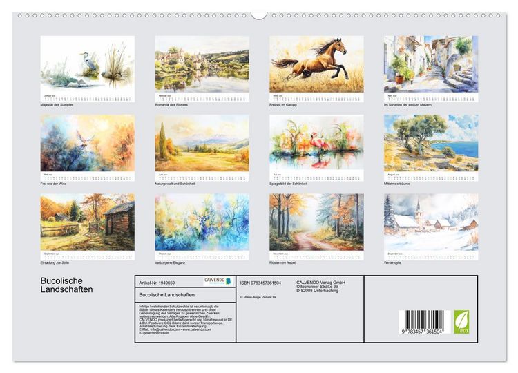 Produktbild: Bucolische Landschaften (hochwertiger Premium Wandkalender 2026 DIN A2 quer), Kunstdruck in Hochglanz