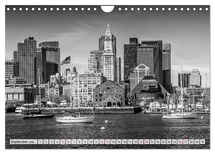 Produktbild: BOSTON Monochrome Stadtansichten (Wandkalender 2026 DIN A4 quer), CALVENDO Monatskalender
